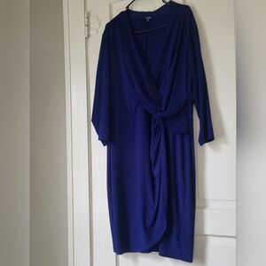 Chaps Royal Blue faux wrap midi Dress